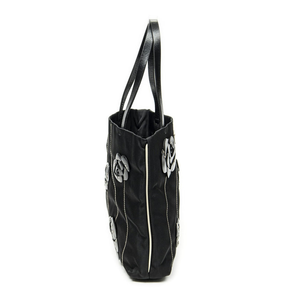 Prada Small Floral Applique Tote Black Bro Canvas — view 4