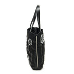 Prada Small Floral Applique Tote Black Bro Canvas — view 4