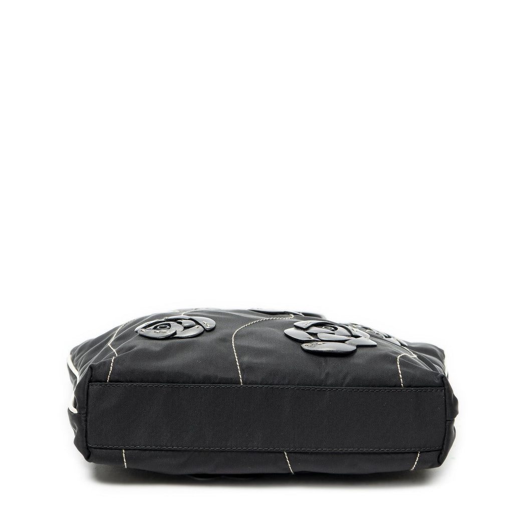 Prada Small Floral Applique Tote Black Bro Canvas — view 6