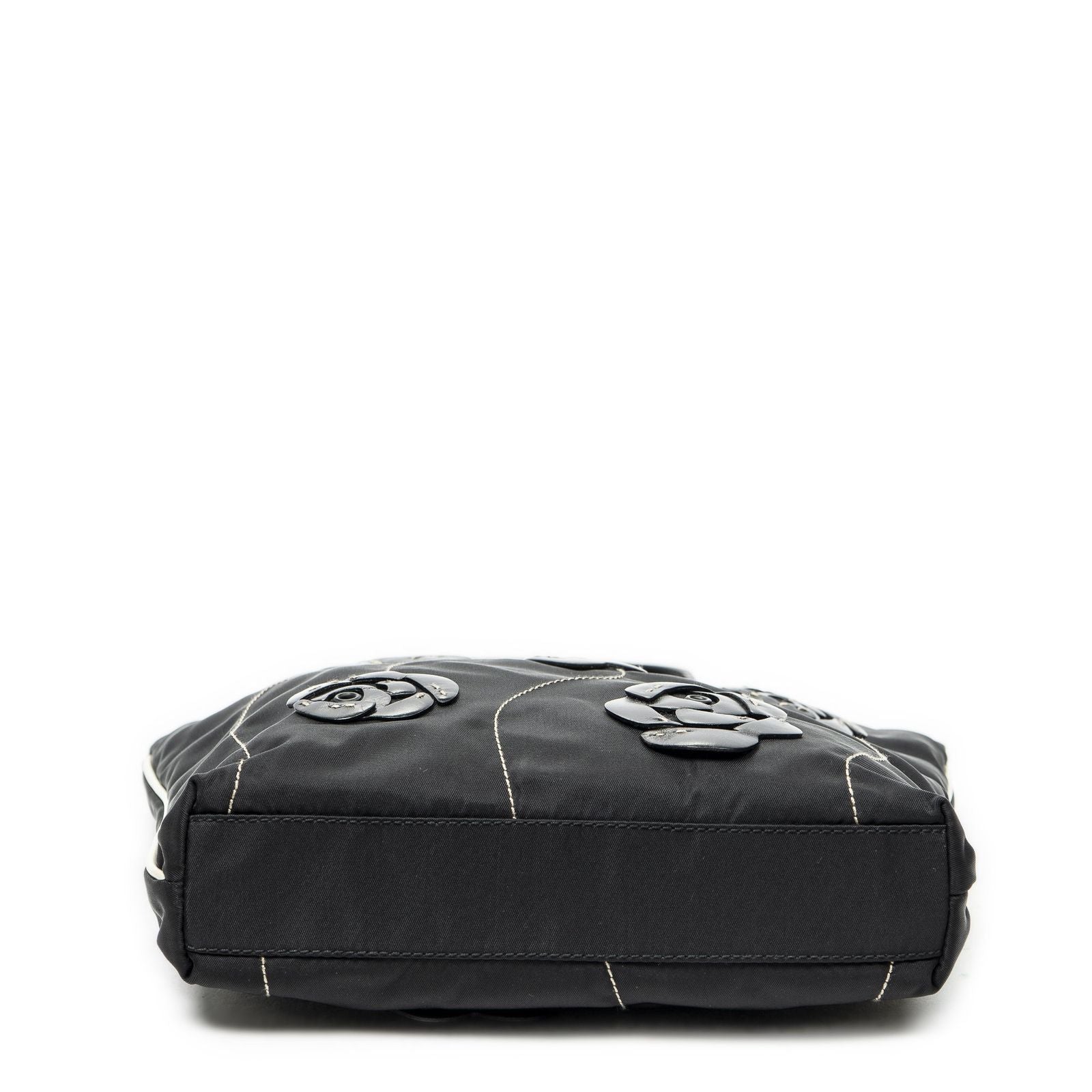 Prada Small Floral Applique Tote Black Bro Canvas — view 6