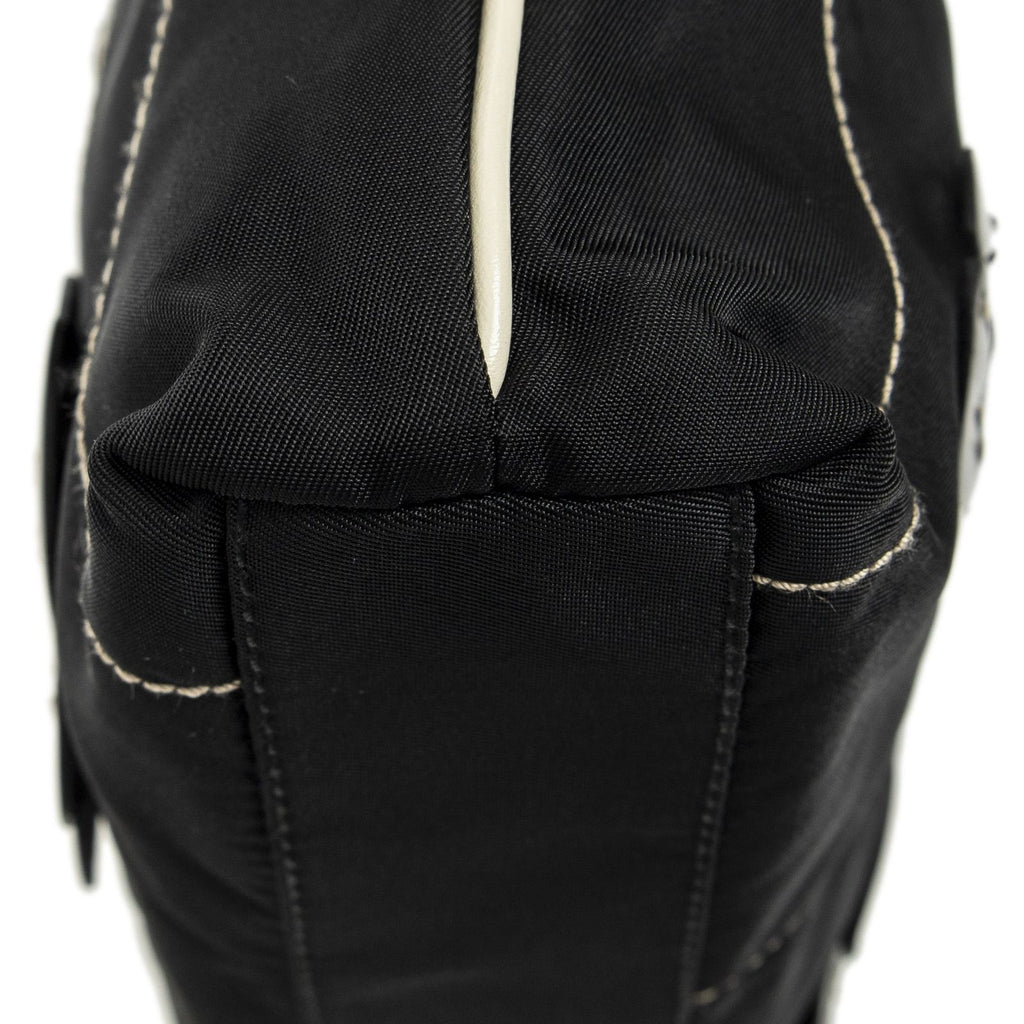 Prada Small Floral Applique Tote Black Bro Canvas — view 7