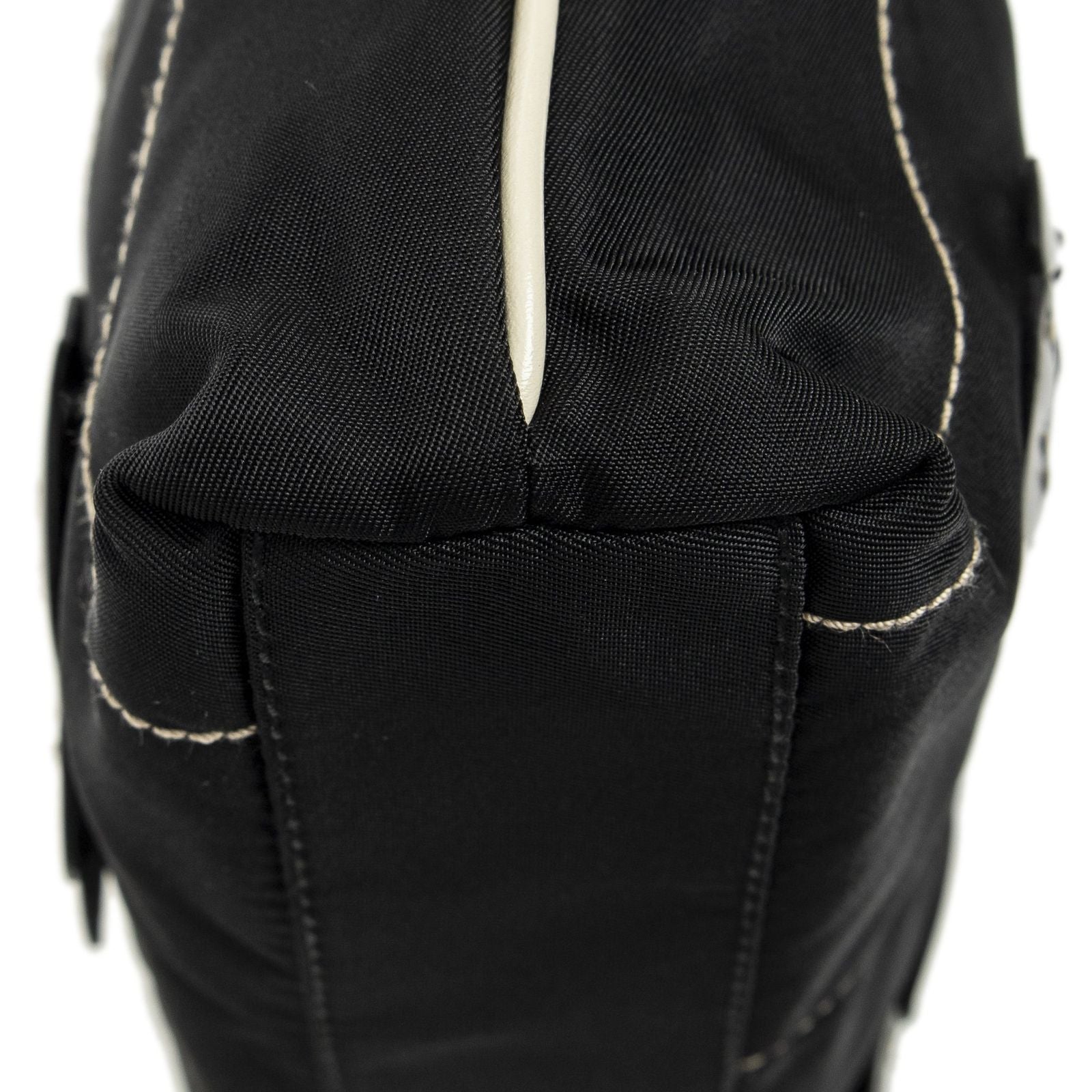 Prada Small Floral Applique Tote Black Bro Canvas — view 7