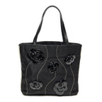 Prada Small Floral Applique Tote Black Bro Canvas — view 5