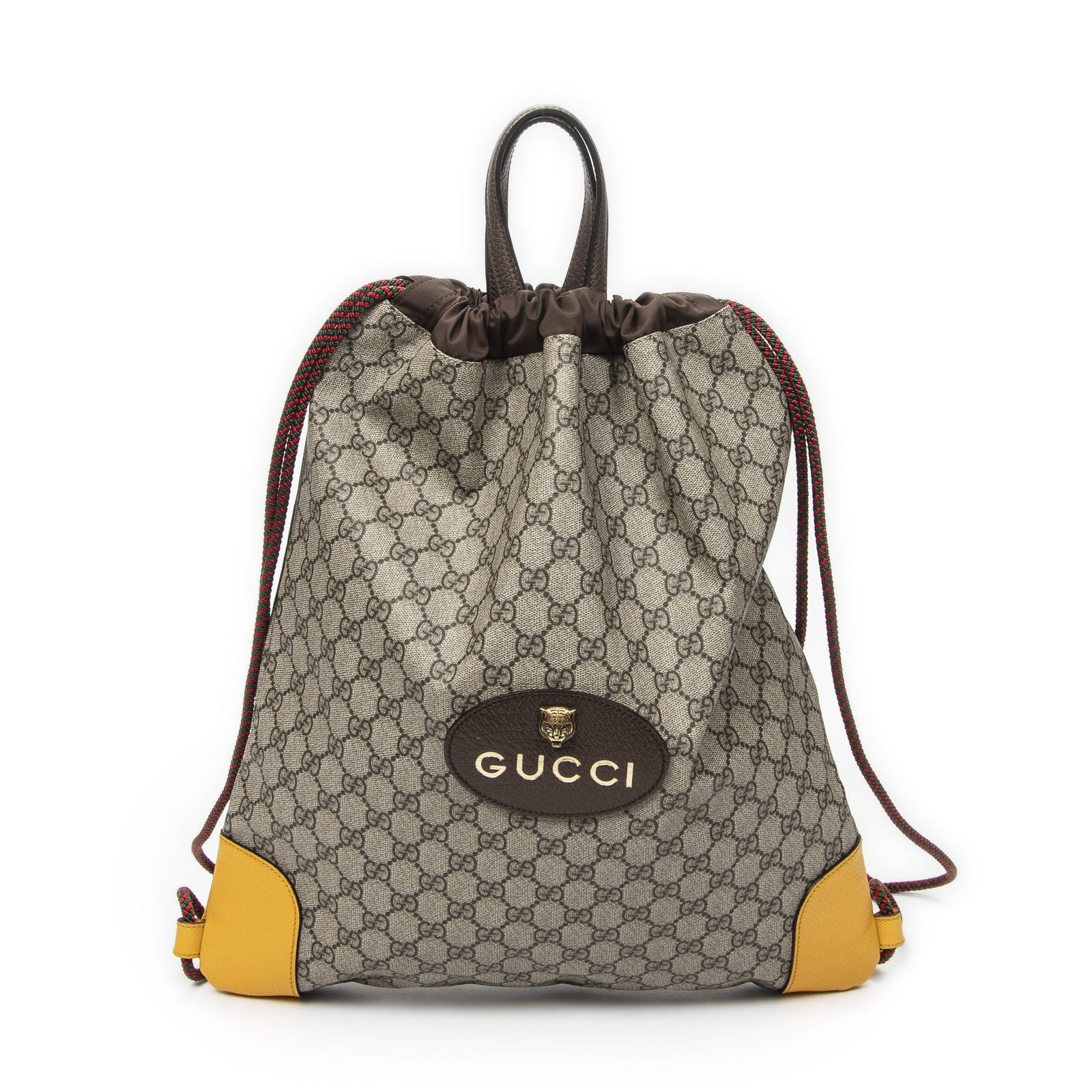 Gucci Drawstring Backpack Beige Brown Yellow Spuri Canvas