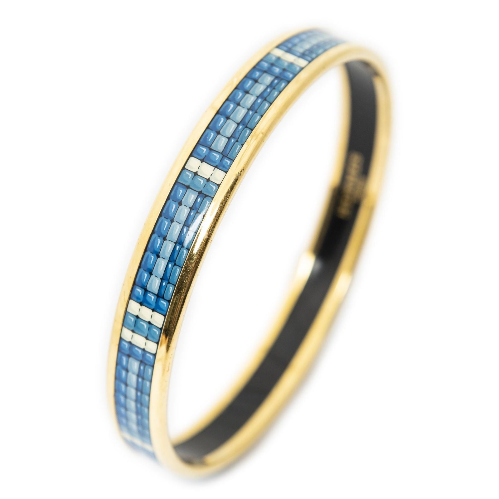 Hermes Enamel Bangle Blue Tiny Cubes Motifa Bracelet