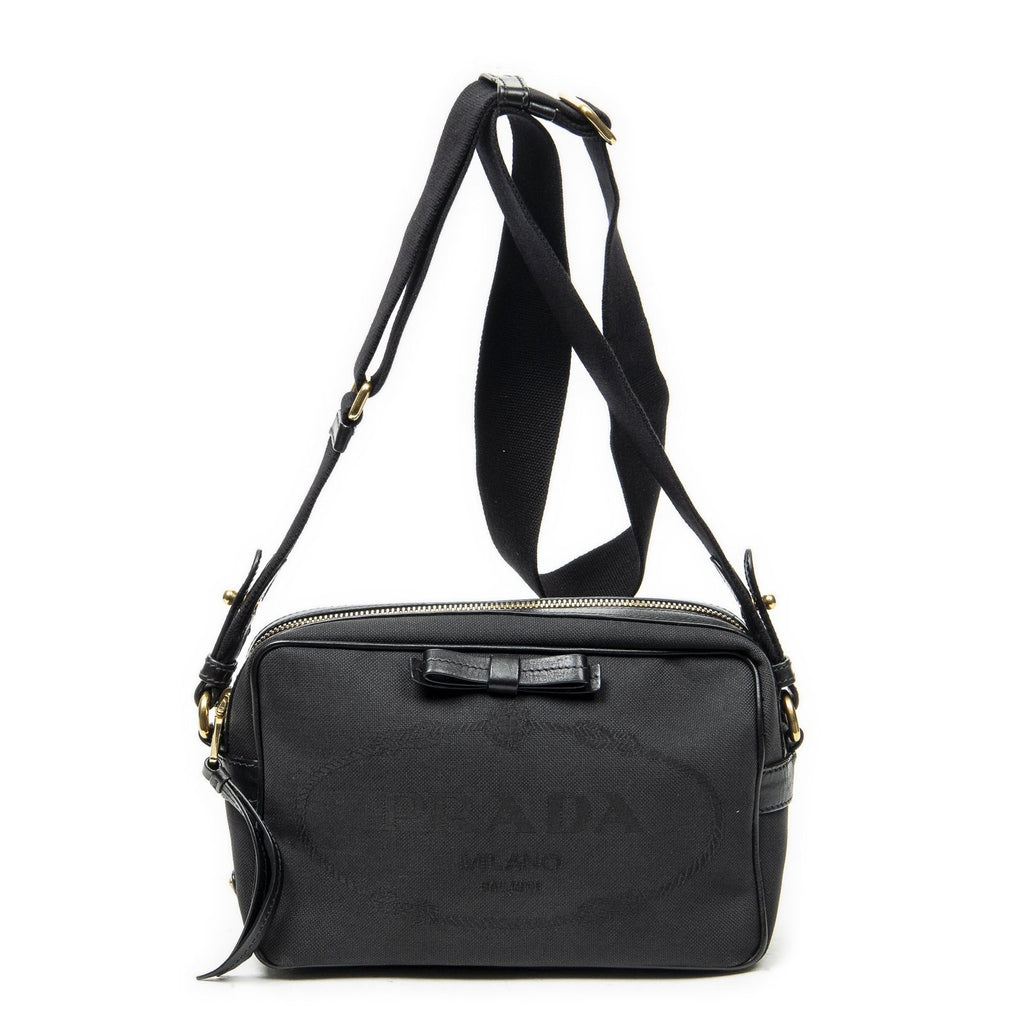 Prada Jacquard Logo Camera Bag Black Canvas