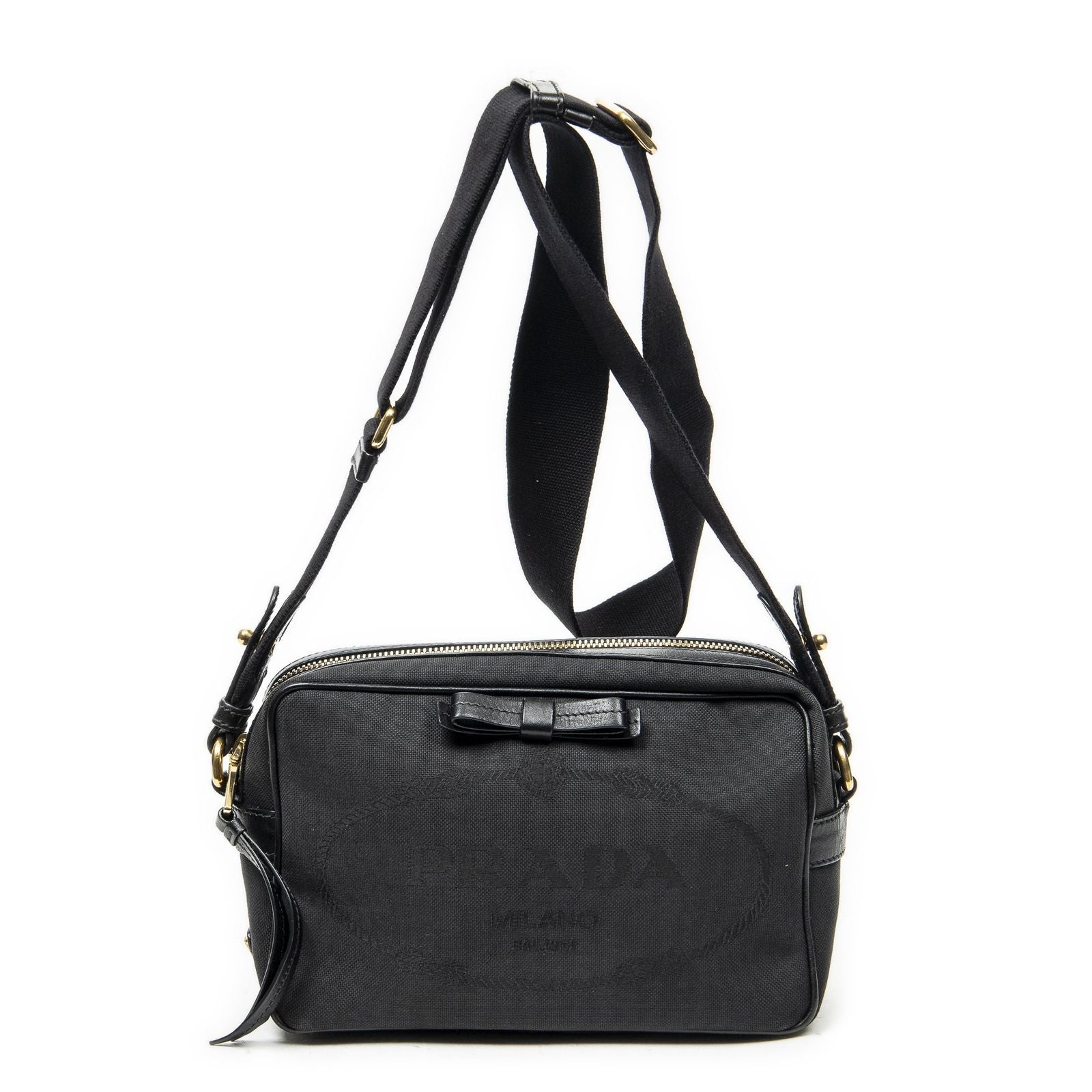Prada Jacquard Logo Camera Bag Black Canvas