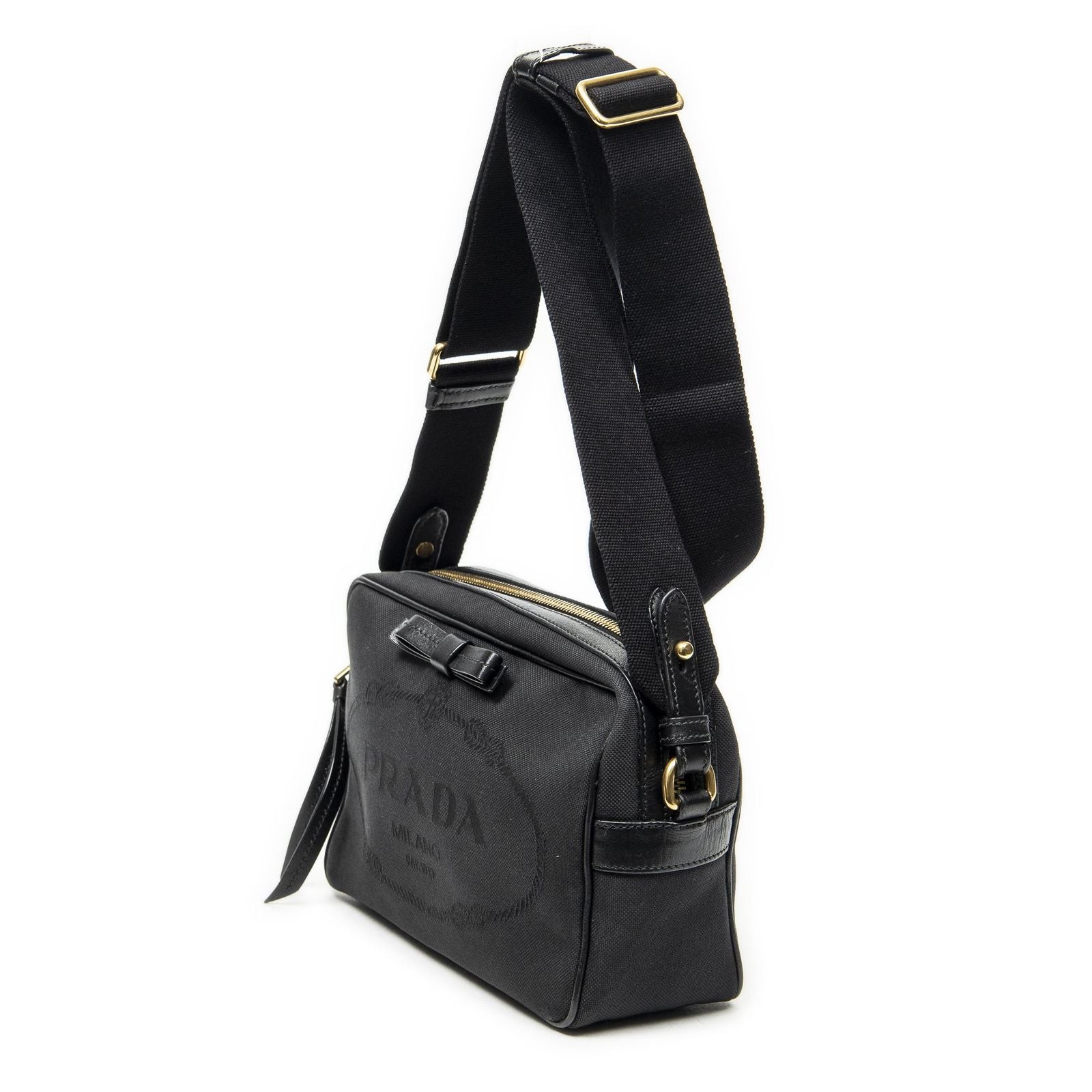 Prada Jacquard Logo Camera Bag Black Canvas — view 2