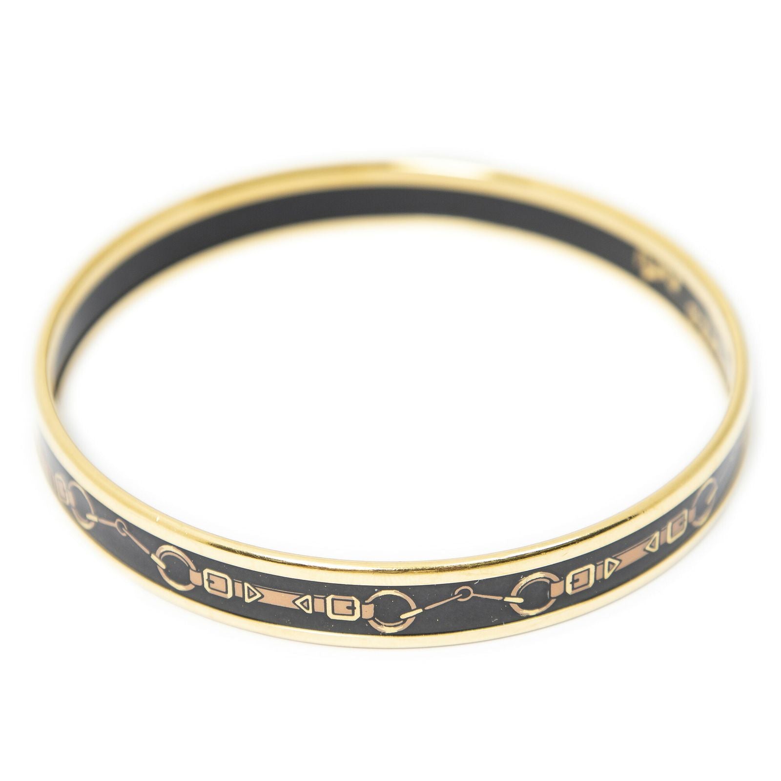 Hermes Enamel Bangle Black Brown Belt Motif Bracelet — view 2