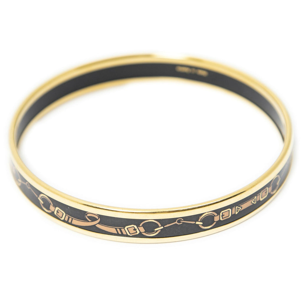 Hermes Enamel Bangle Black Brown Belt Motif Bracelet — view 3