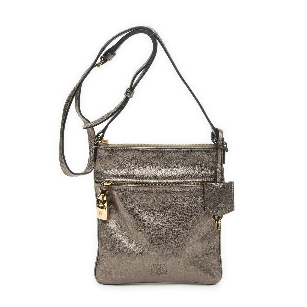 Loewe Flap Cross Blanc Metallic Calfskin Leather Crossbody