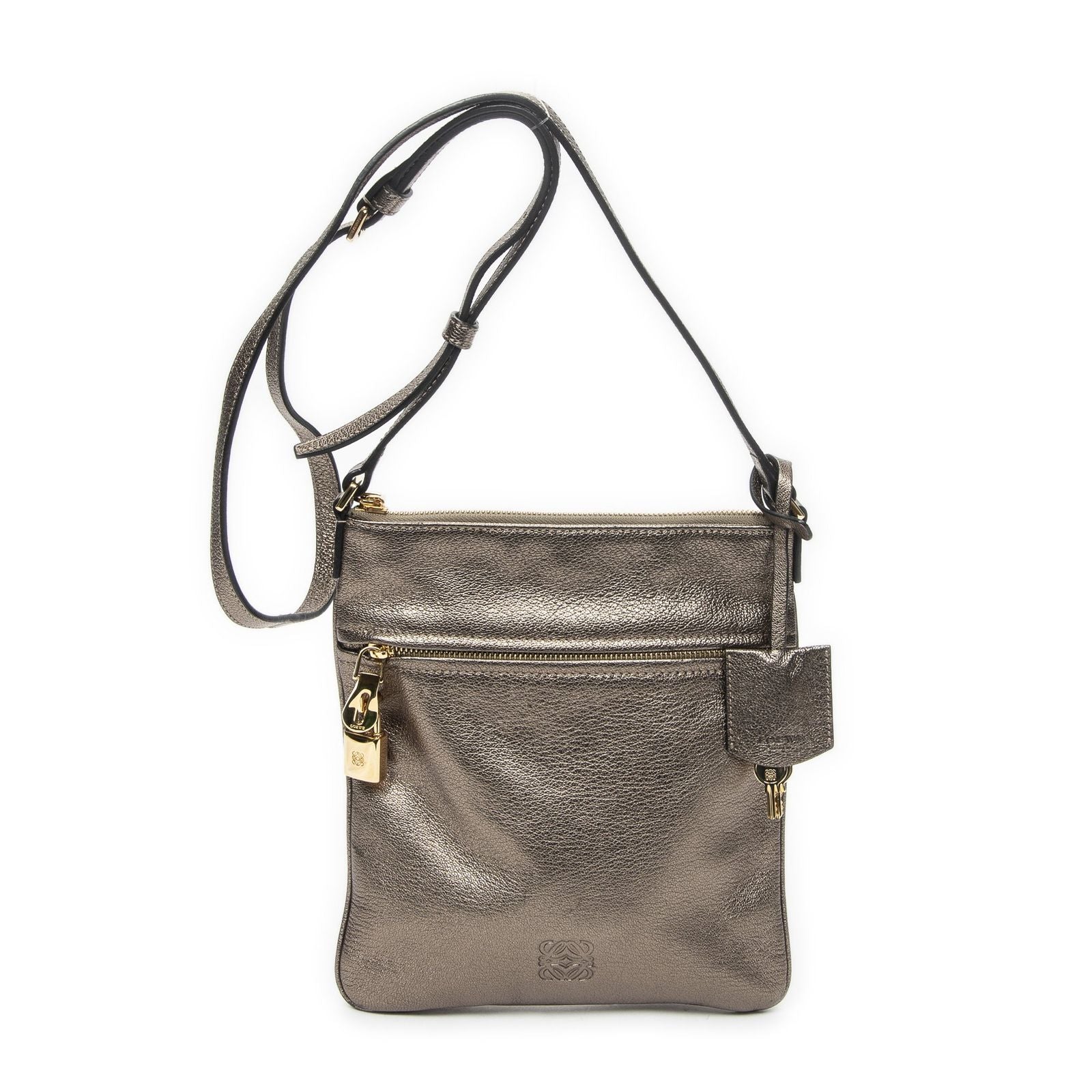 Loewe Flap Cross Blanc Metallic Calfskin Leather Crossbody