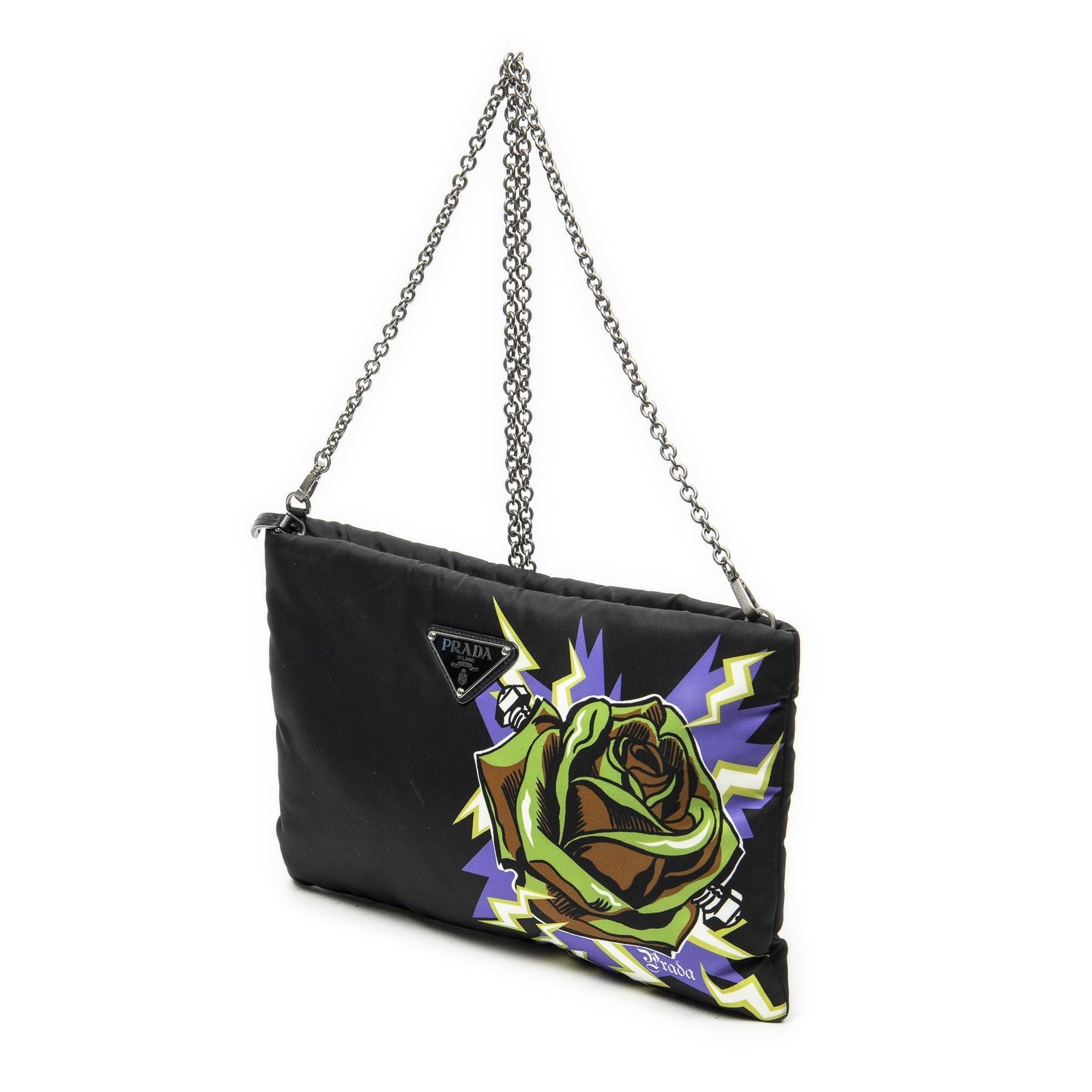 Prada Printed Chain Pouch Crossbody Black Printnylon Canvas — view 2