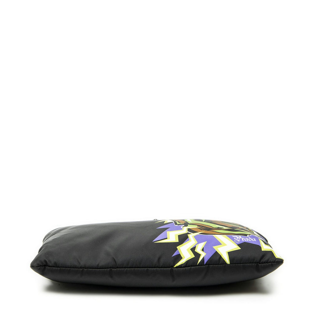 Prada Printed Chain Pouch Crossbody Black Printnylon Canvas — view 6