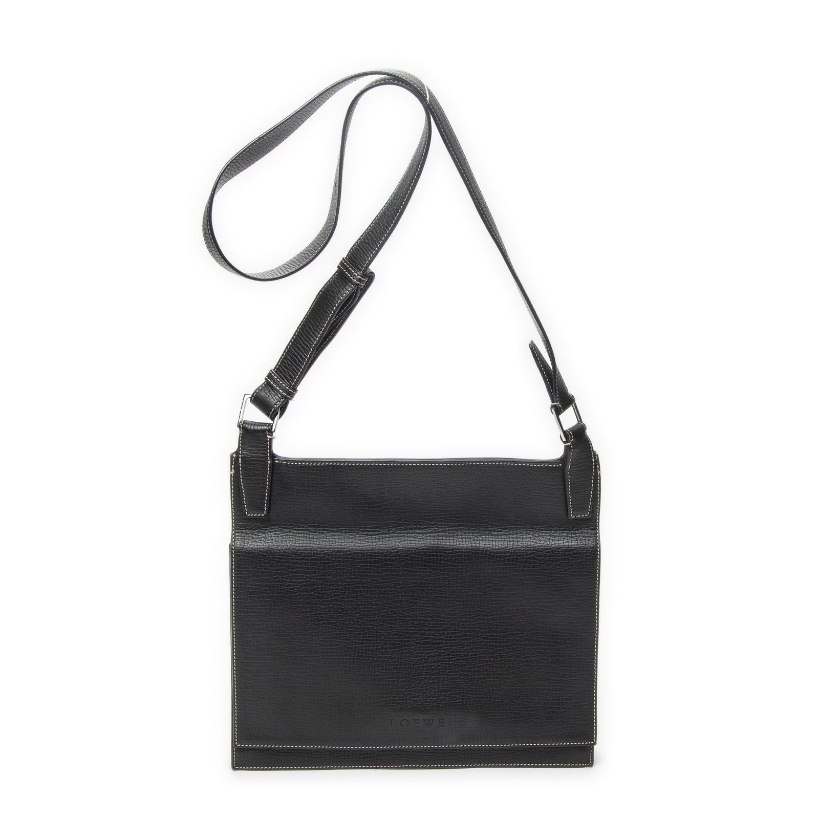 Loewe Flatmessenger Black Grain Calf Leather Shoulder