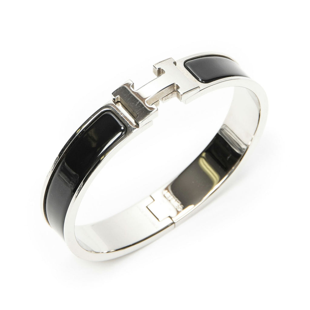 Hermes Clic Clac Bracelet Black Silver Plating