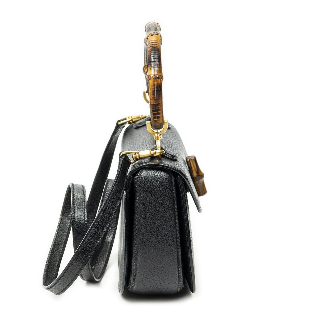 Gucci Bamboo Top Handle Flap Black Calfskin Leather — view 4