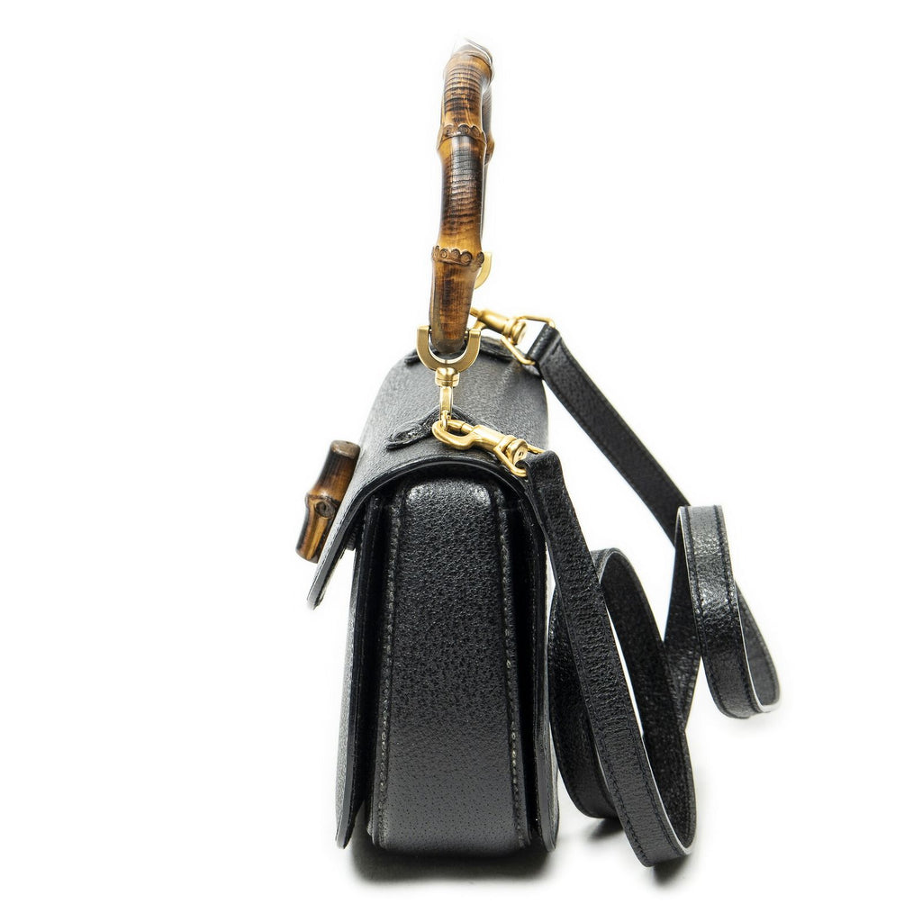 Gucci Bamboo Top Handle Flap Black Calfskin Leather — view 3