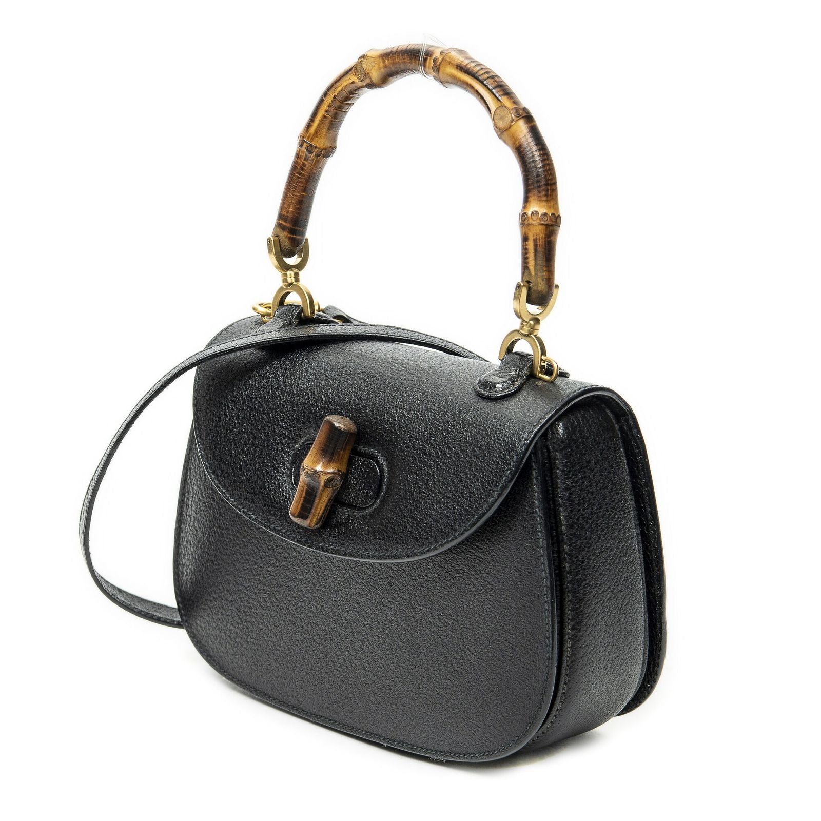 Gucci Bamboo Top Handle Flap Black Calfskin Leather — view 2