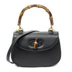 Gucci Bamboo Top Handle Flap Black Calfskin Leather