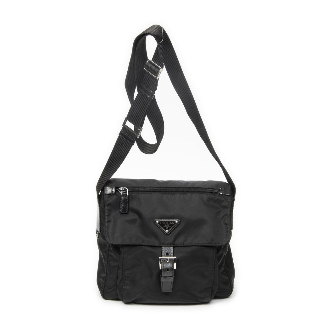 Prada Small Buckle Flap Messenger Black Nylon Canvas