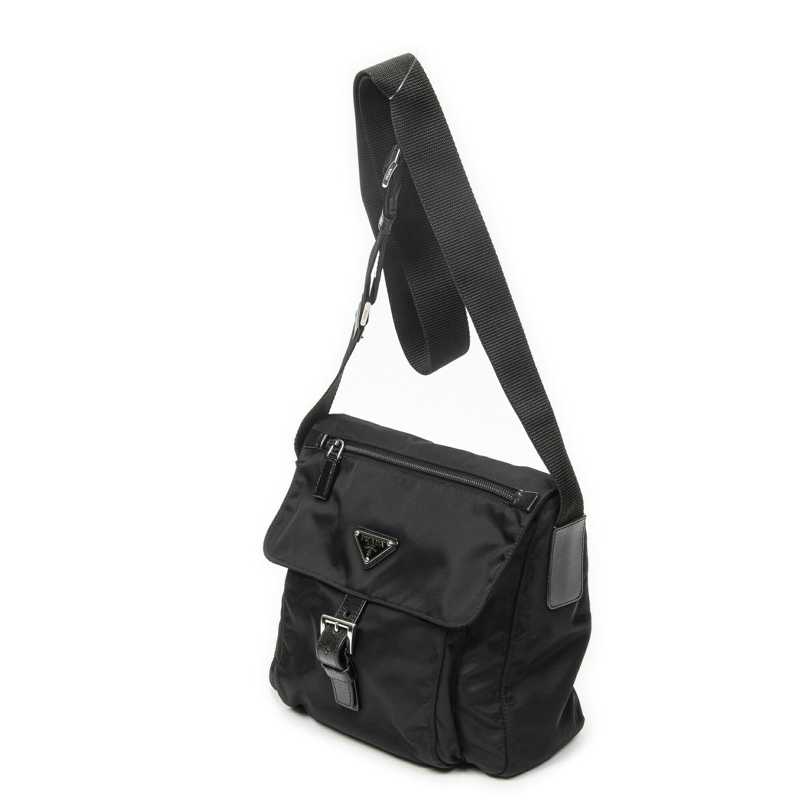 Prada Small Buckle Flap Messenger Black Nylon Canvas — view 2