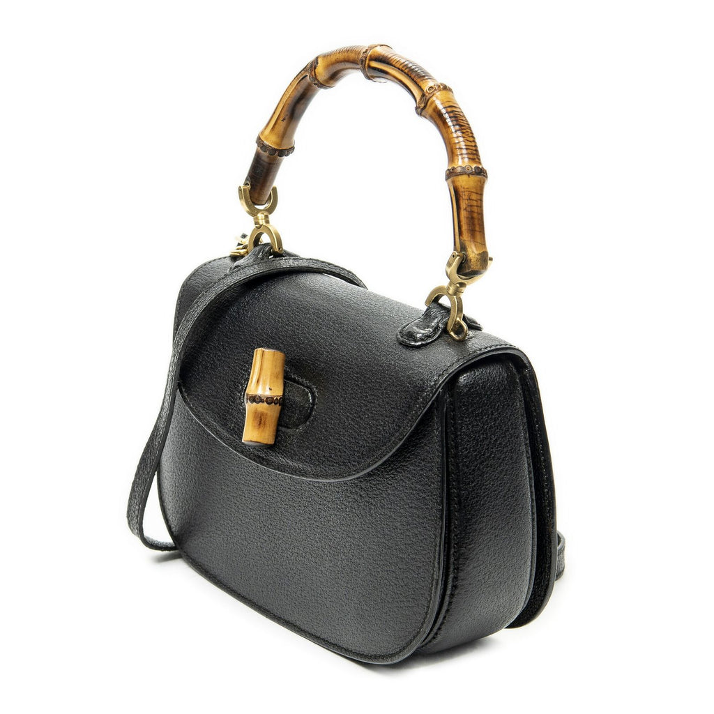 Gucci Bamboo Top Handle Flap Black Calfskin Leather — view 2