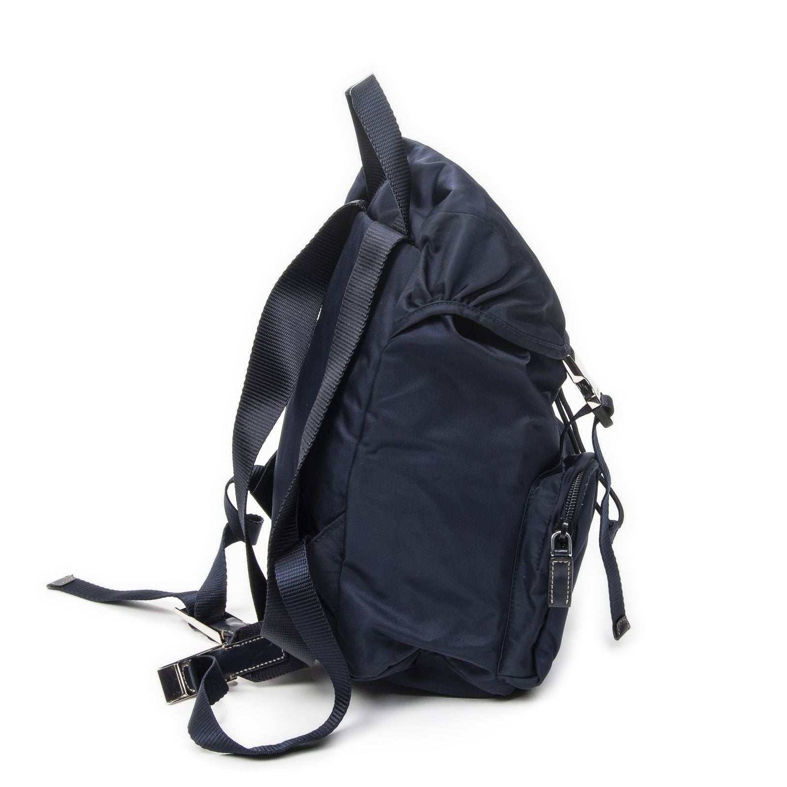Prada Drawstring Flap Backpack Navy Nylon Canvas — view 4