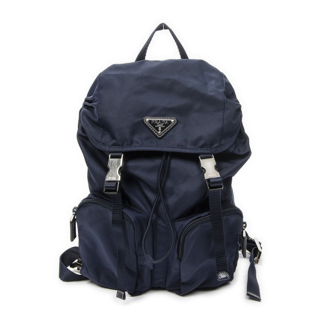 Prada Drawstring Flap Backpack Navy Nylon Canvas