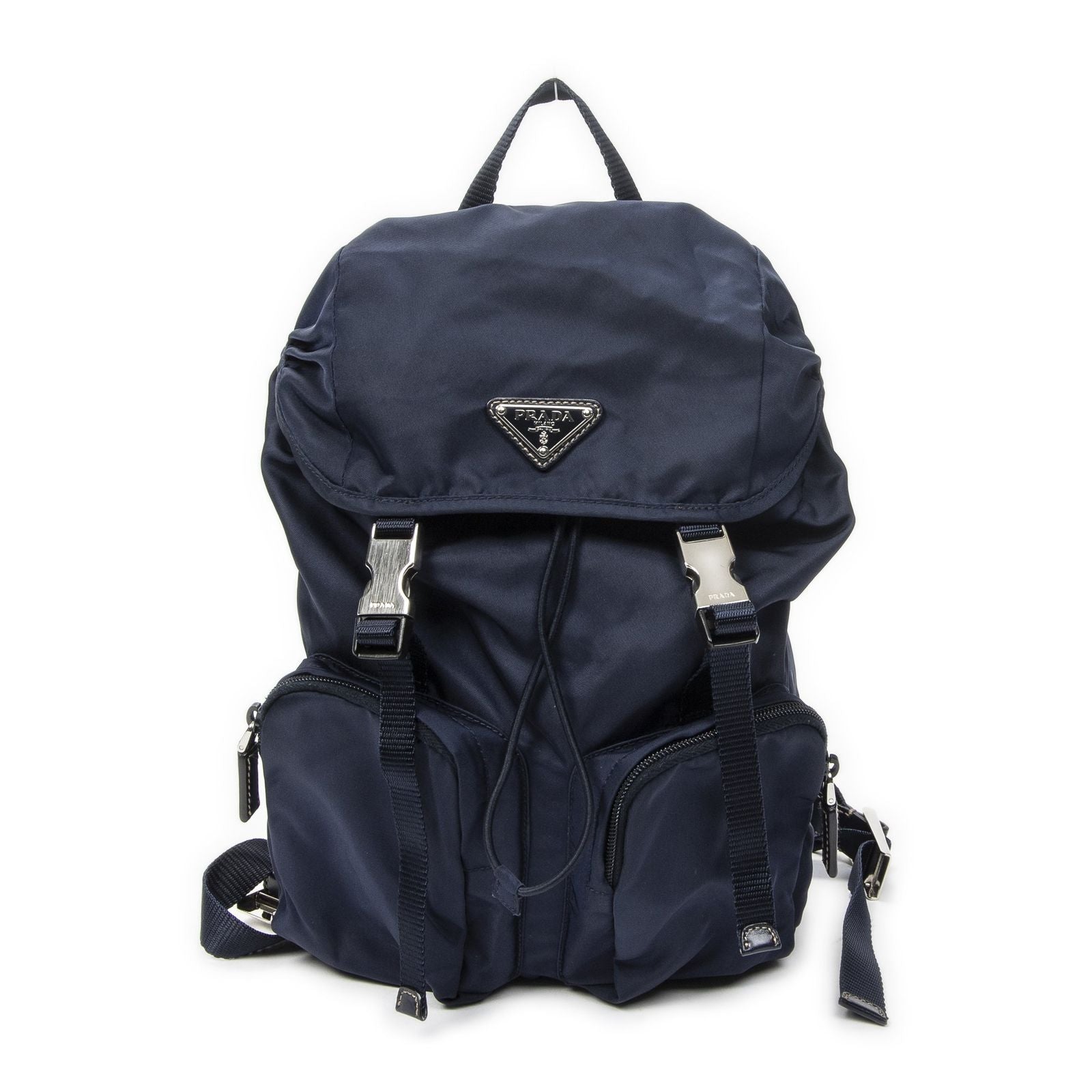 Prada Drawstring Flap Backpack Navy Nylon Canvas