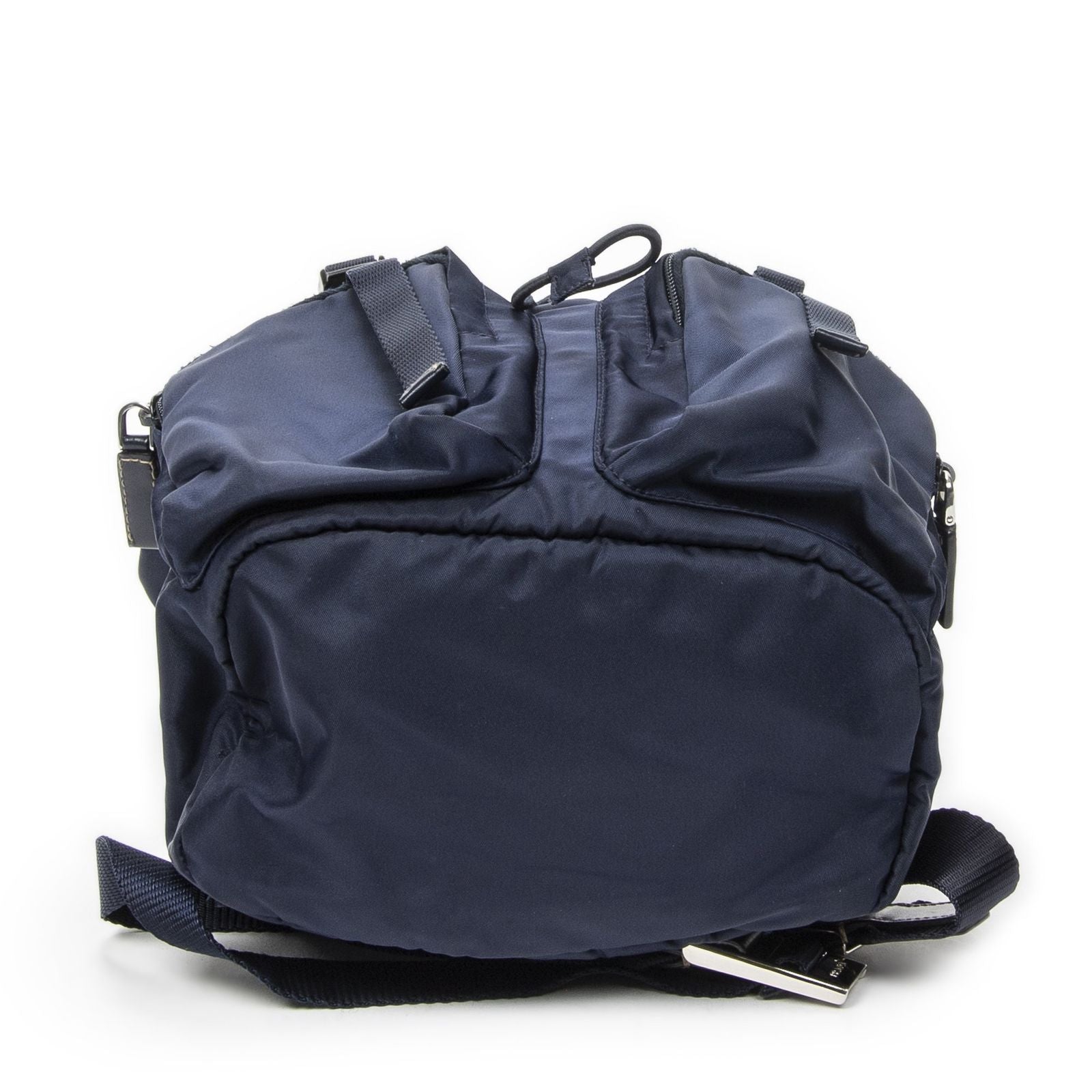 Prada Drawstring Flap Backpack Navy Nylon Canvas — view 6