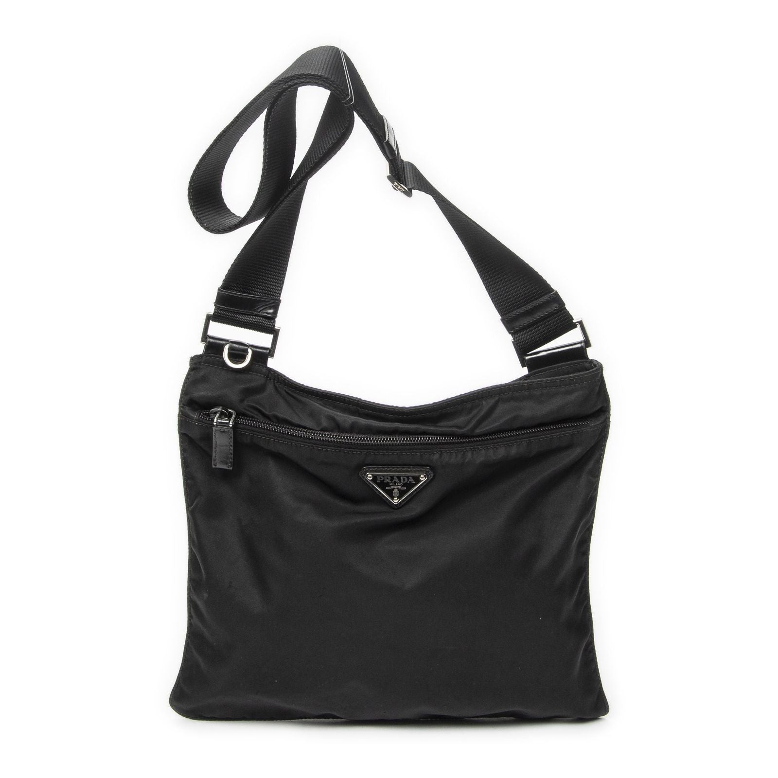 Prada Flatmessenger Black Nylon Canvas Shoulder