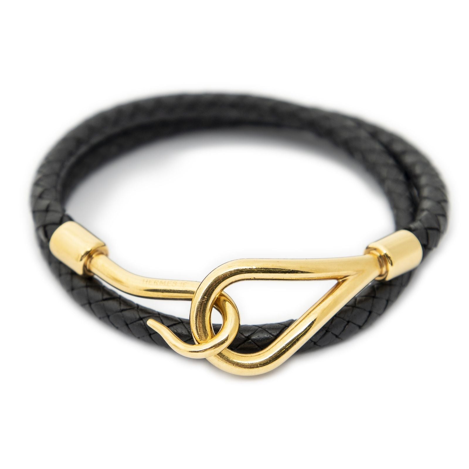 Hermes Jumbohook Double Bracelet Black Calfskin