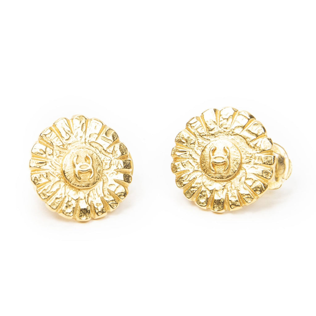 Chanel Large CC Round Clip on Earrings Gold Plated