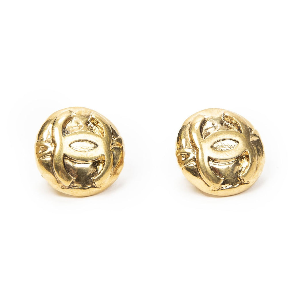 Chanel CC Logo Round Clip Type Earrings Gold Plated