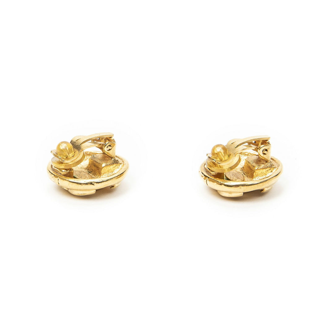 Chanel CC Logo Round Clip Type Earrings Gold Plated — view 2