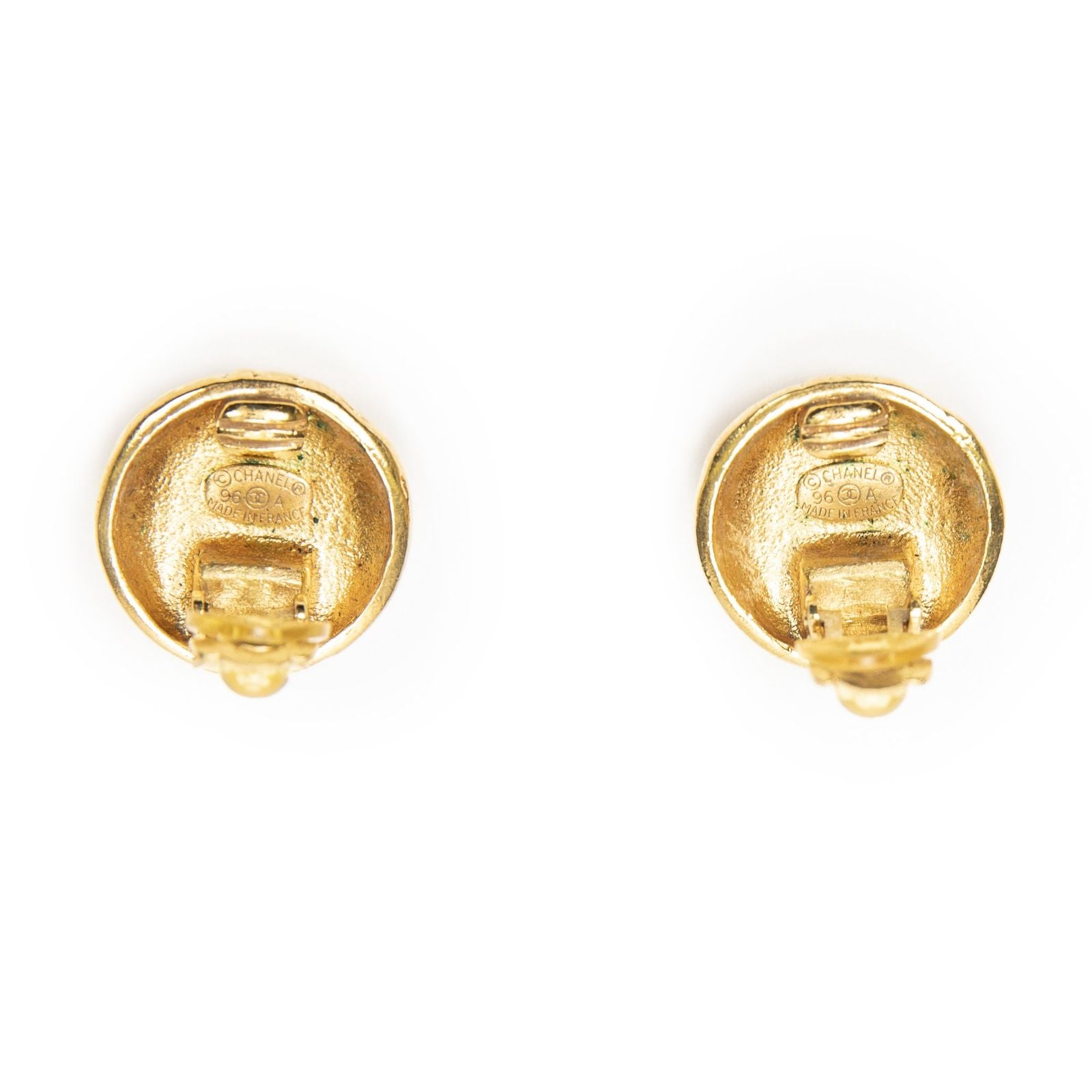 Chanel CC Logo Round Clip Type Earrings Gold Plated — view 3