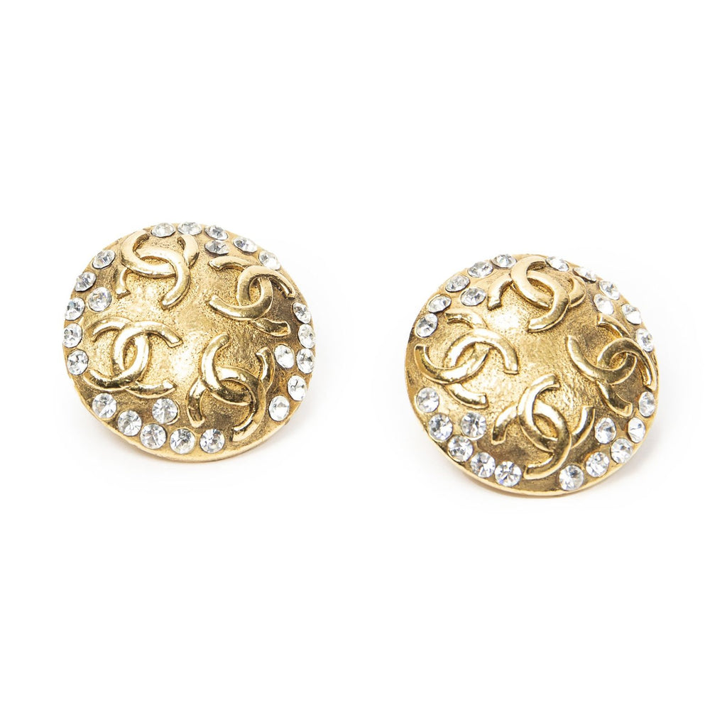 Chanel CC Rhinestone Round Earrings