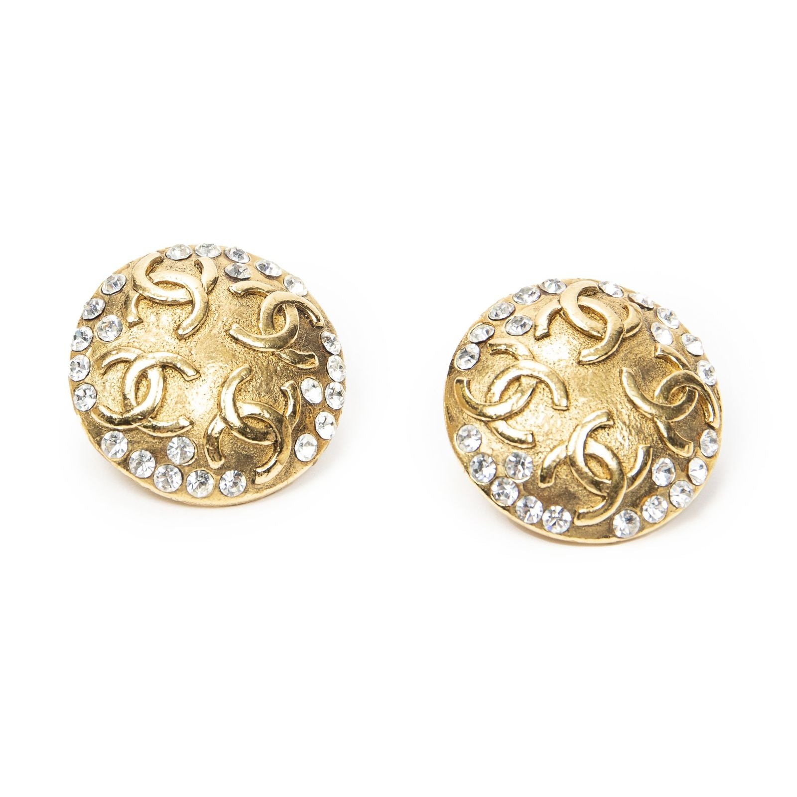 Chanel CC Rhinestone Round Earrings