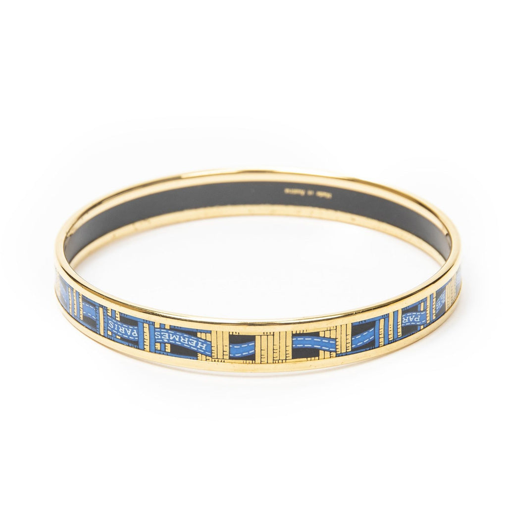 Hermes Enamel Bangle Blue Gold Ribbon Motifa Bracelet — view 3