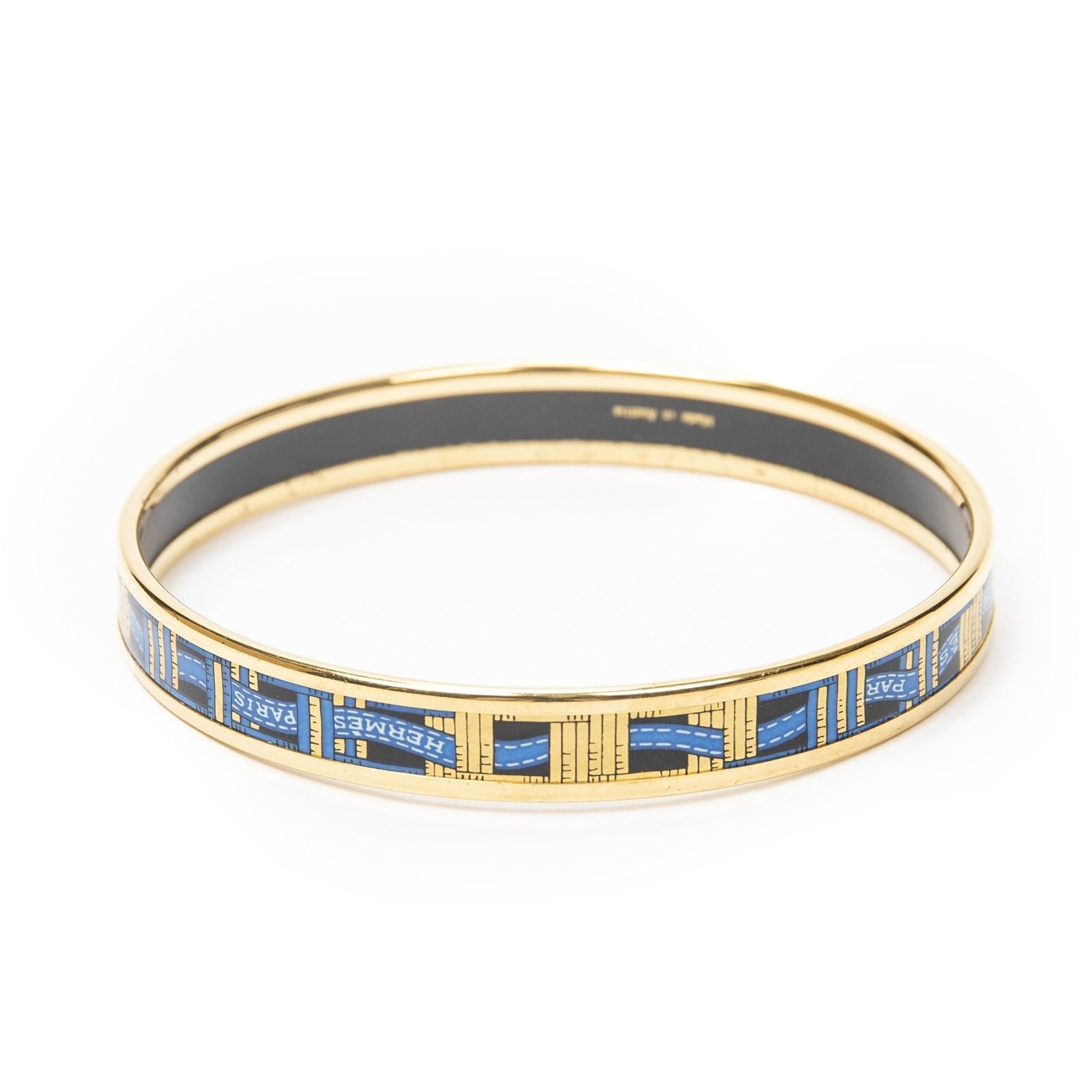 Hermes Enamel Bangle Blue Gold Ribbon Motifa Bracelet — view 3