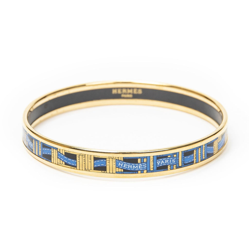 Hermes Enamel Bangle Blue Gold Ribbon Motifa Bracelet — view 2