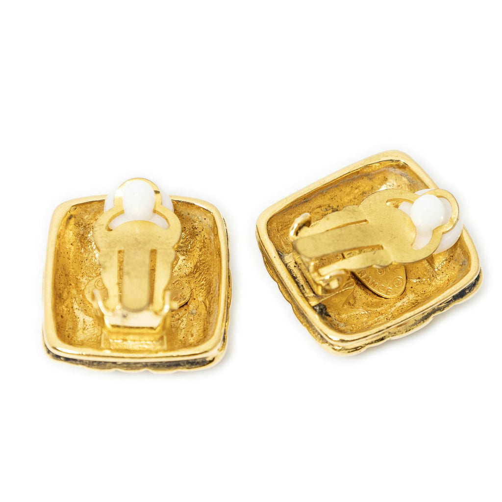 Chanel CC Logo Square Clip Type Earrings Gold Plated — view 2