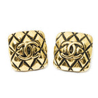 Chanel CC Logo Square Clip Type Earrings Gold Plated