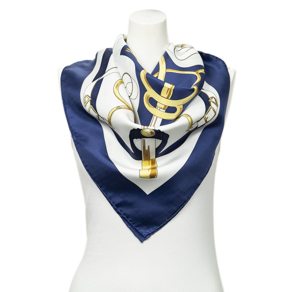 Hermes Scarf Blue White 100% Twillsilk