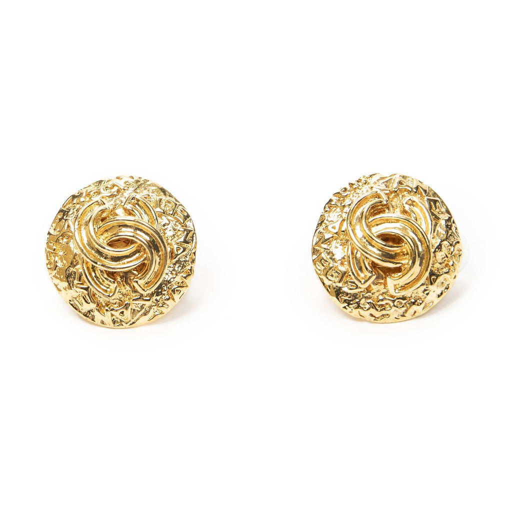 Chanel CC Logo Round Clip Type Earrings Gold Plated