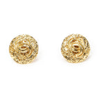 Chanel CC Logo Round Clip Type Earrings Gold Plated