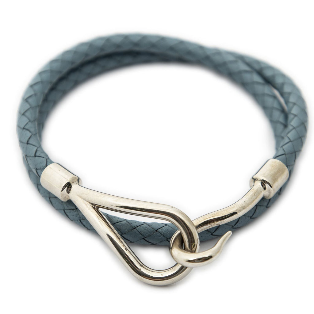 Hermes Jumbohook Double Bracelet Blue Calfskin