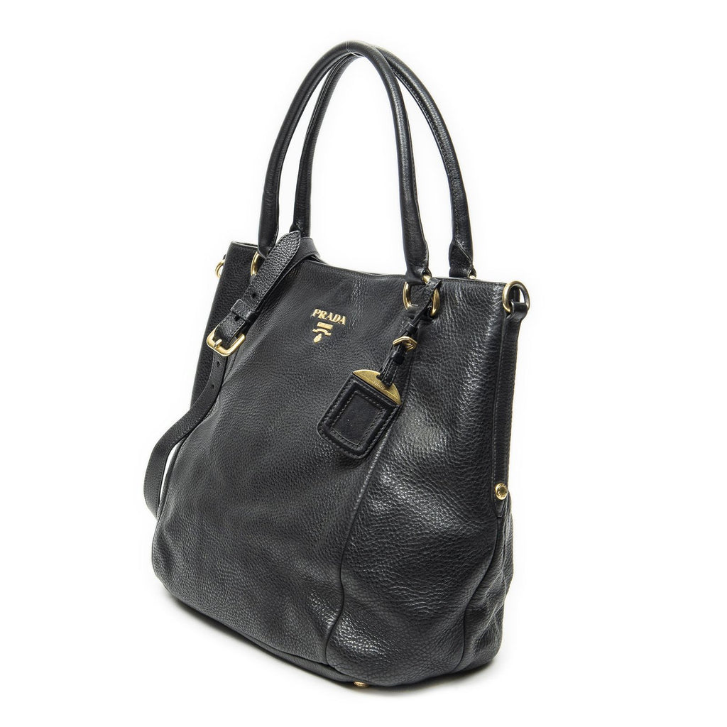 Prada Convertible Tote Black Vitello Dyno — view 2