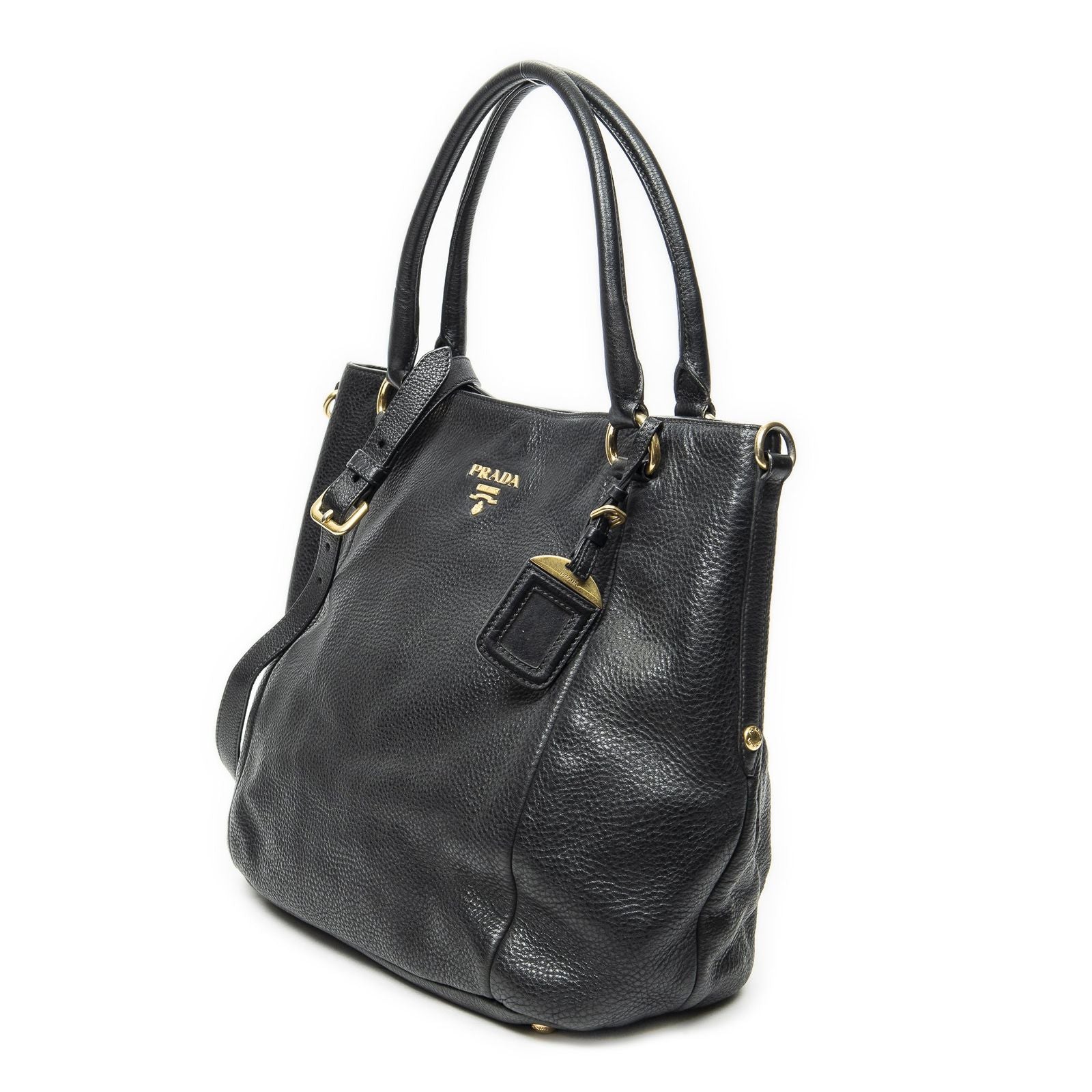 Prada Convertible Tote Black Vitello Dyno — view 2